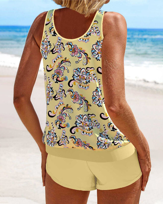 Tankini baddräkt med tryck och ärmlös