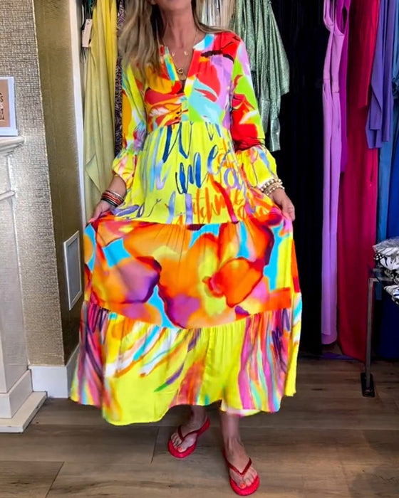 Klänning med utsvängd ärm och tryck