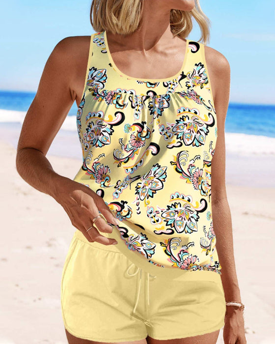 Tankini baddräkt med tryck och ärmlös