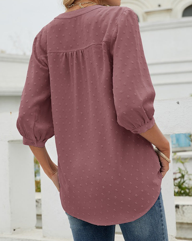 Enfärgad lös topp med ståkrage