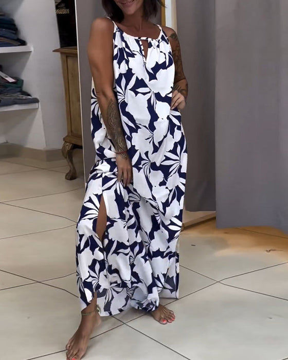 Klänning med knytband och tryck