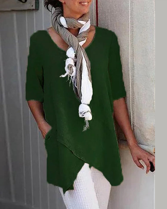 Casual enfärgad topp för kvinnor