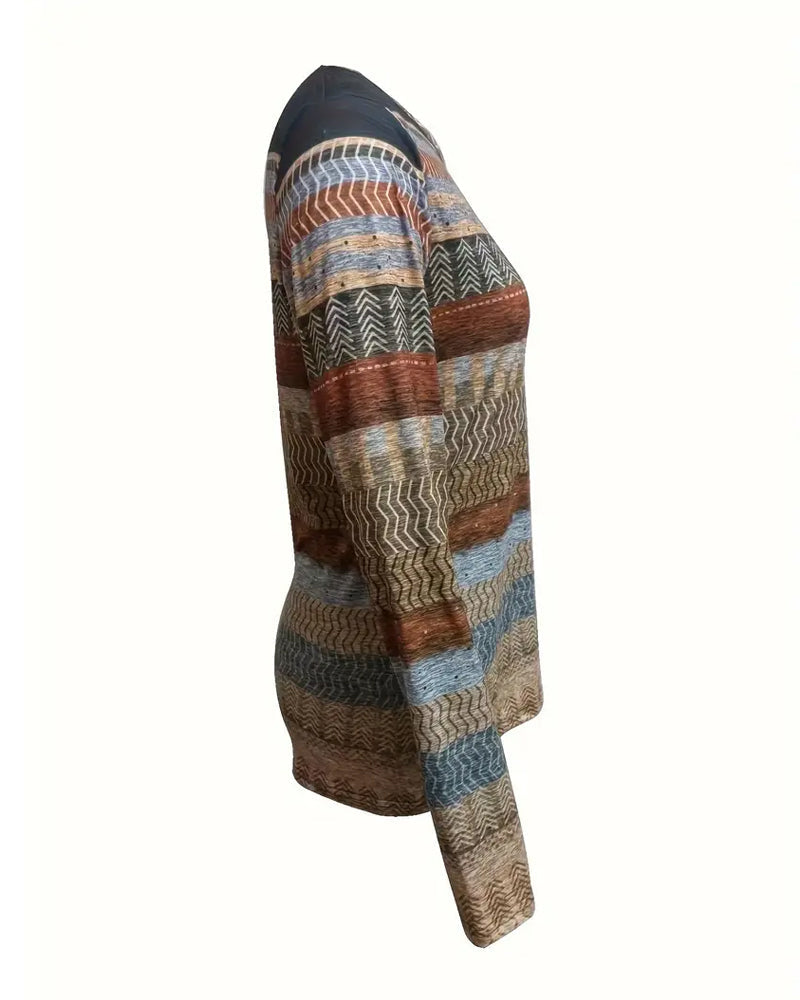 Färgglad randig topp med rund halsringning