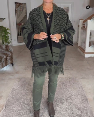 Leopardmönstrad långärmad kofta