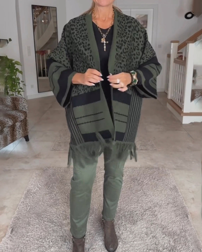 Leopardmönstrad långärmad kofta