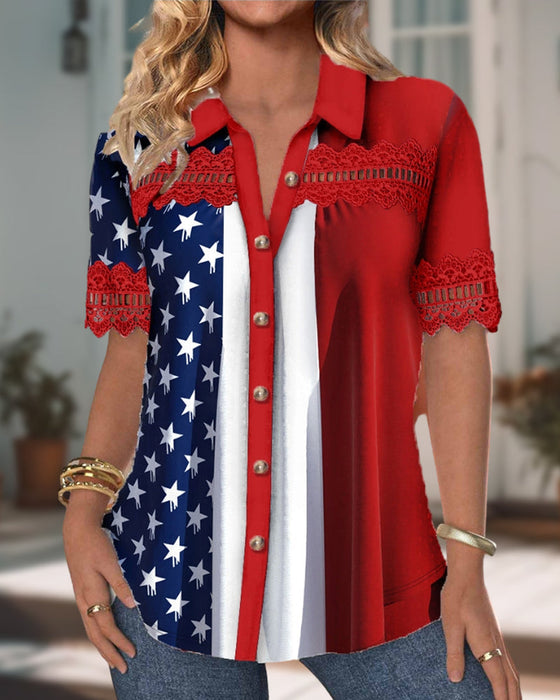 Colorblock spetsskjorta