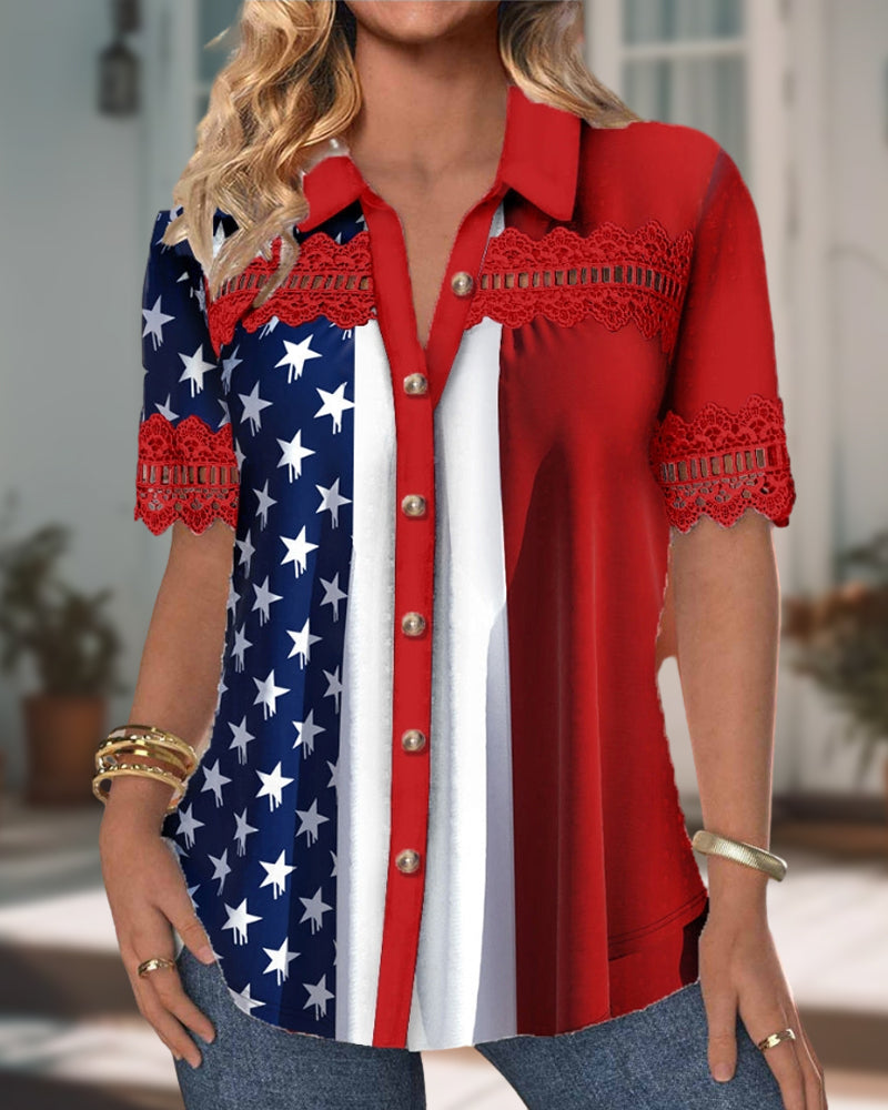 Colorblock spetsskjorta