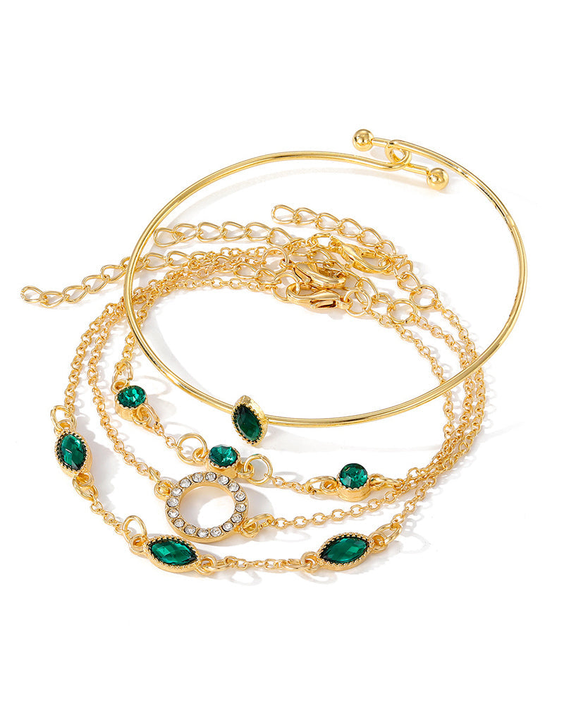 Cirkel, romb och rhinestone armbandsset med fyra delar