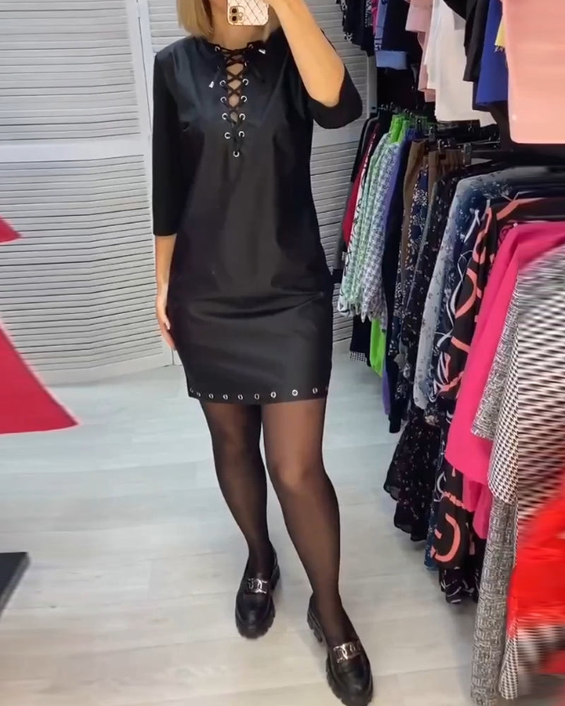 Långärmad Shift-klänning med rund hals