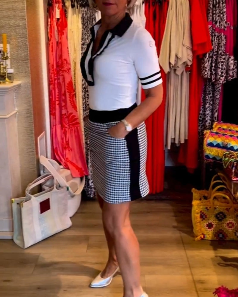 Klänning med houndstooth panel