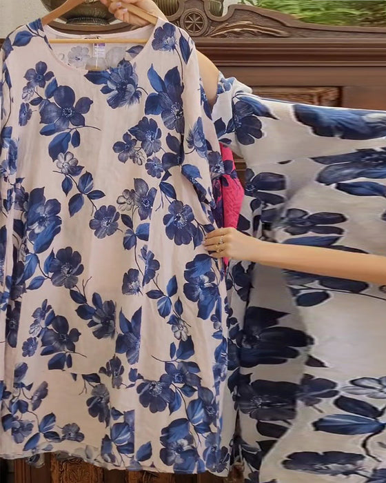 Fritidsklänning med blommönster i fickor