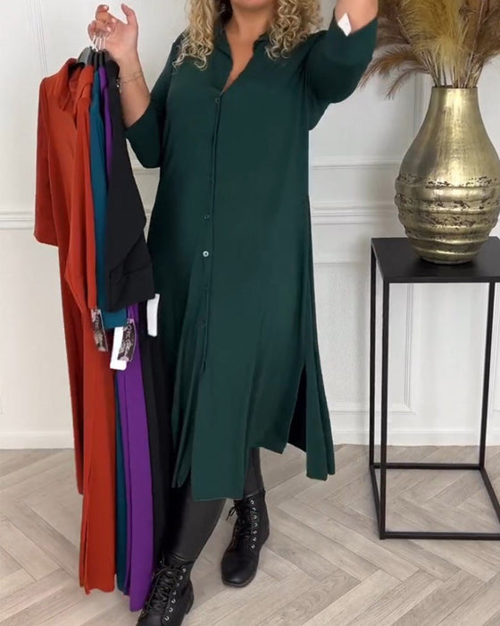 Enfärgad skjortklänning med knappar