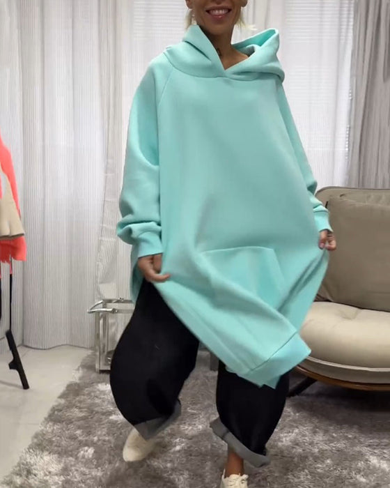 Lös hoodie med slits och långärmad