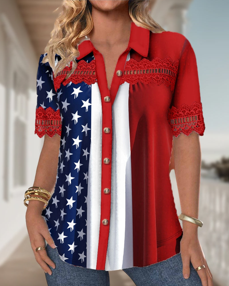 Colorblock spetsskjorta