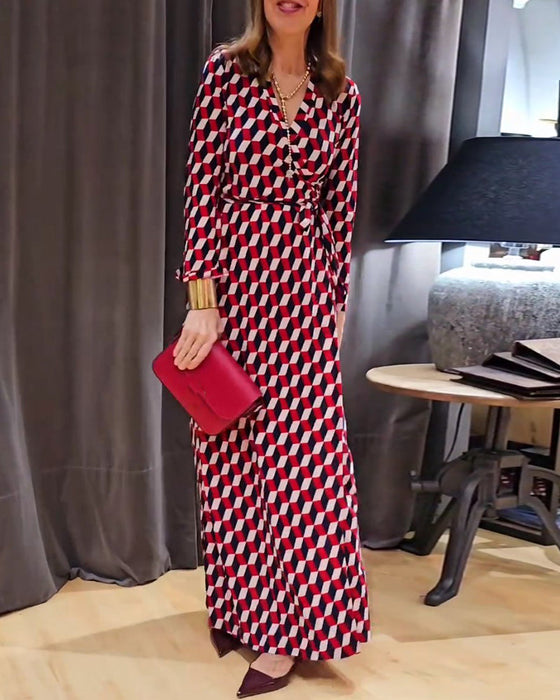 Klänning med vintagetryck och knytband