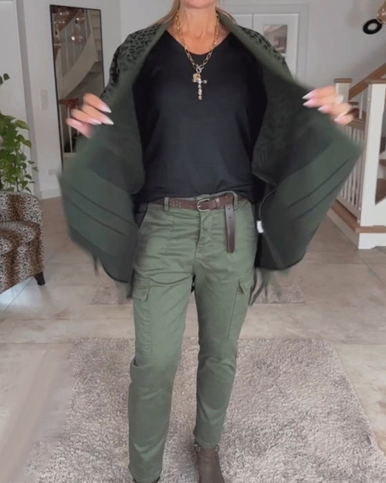 Leopardmönstrad långärmad kofta