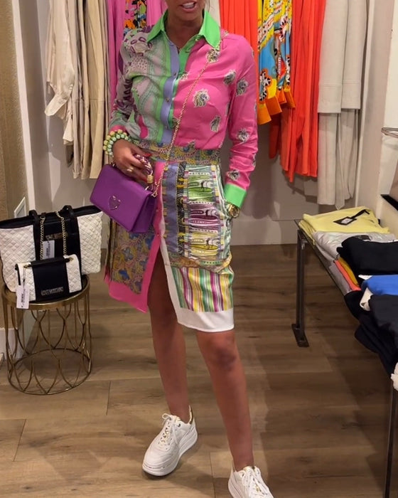 Färgglad klänning med slits