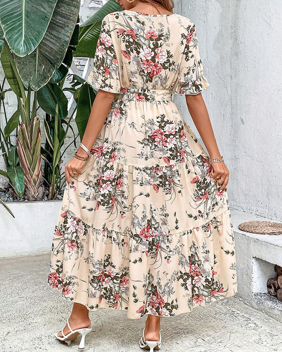 Klänning med romantisk midja med tryck för kvinnor