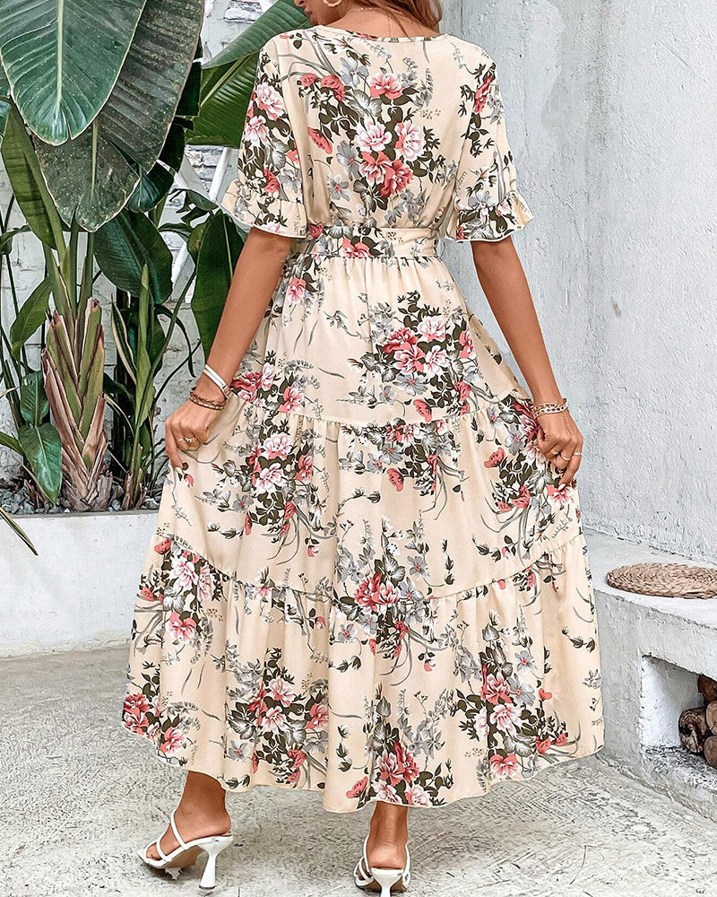 Klänning med romantisk midja med tryck för kvinnor