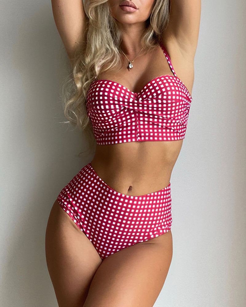 Plädbikini med tunna remmar