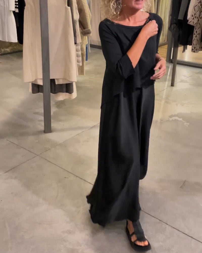 Enfärgad hängselklänning i två delar