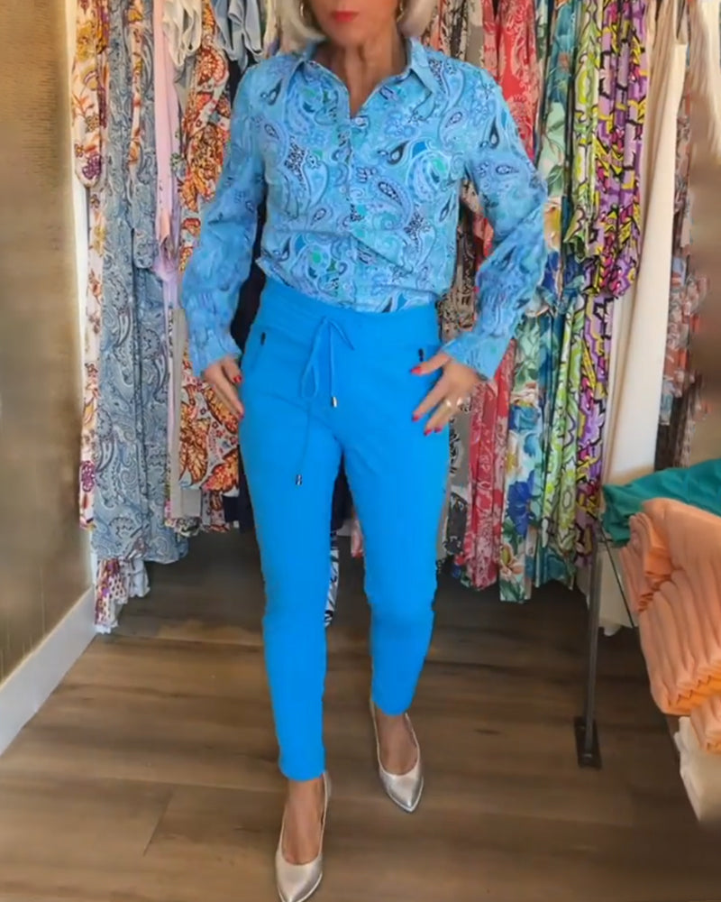 Långärmad semesterskjorta med tryck