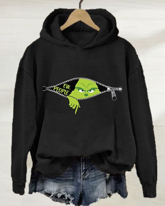 Enfärgad luvtröja med lång ärm