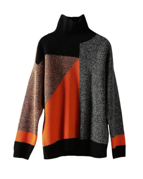 Färgblock Pullover med hög hals