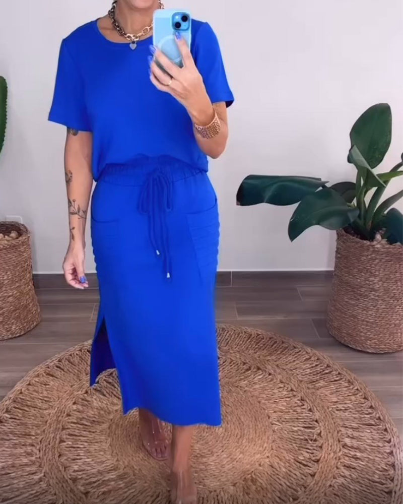 Kortärmad enfärgad casual tvådelad kostym