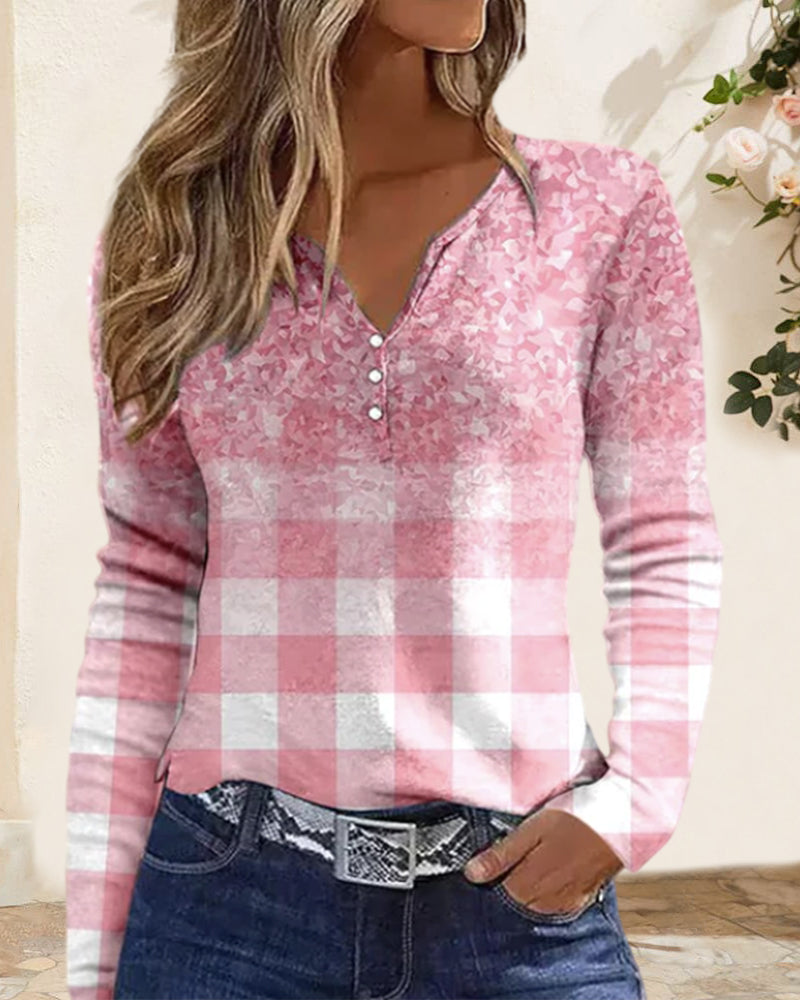 Färgblockerad rutig långärmad tröja