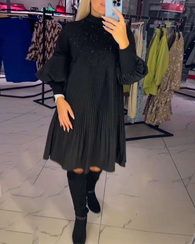 Klänning med ballongärmar och stativkrage