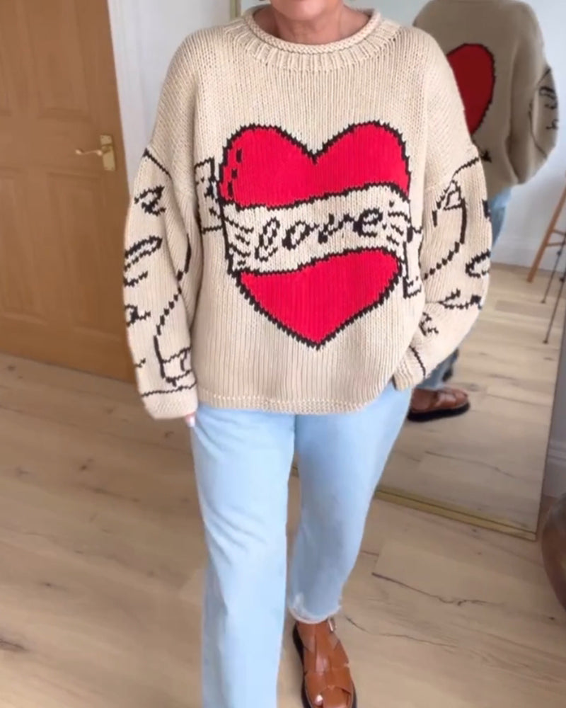 Hjärt mönstrad avslappnad tröja