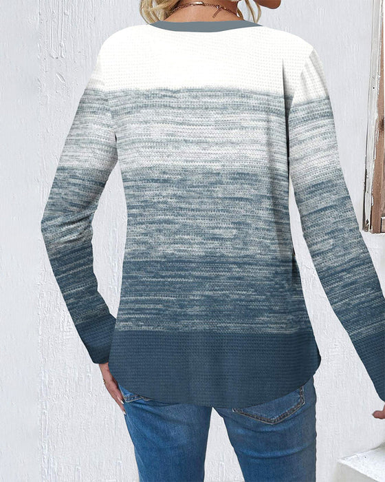 Långärmad färgblocks topp med knappar