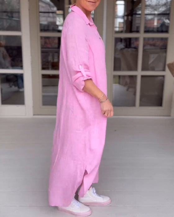 Enfärgad casual klänning med knappslag