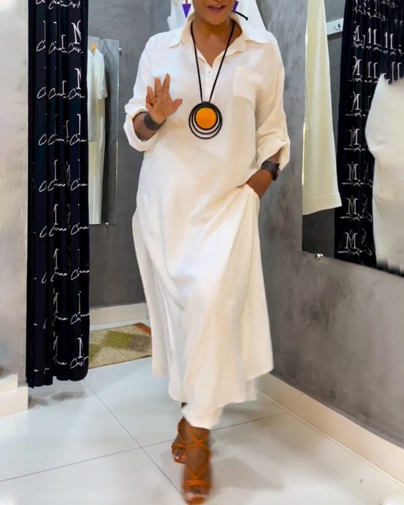 Enfärgad klänning med lapelficka