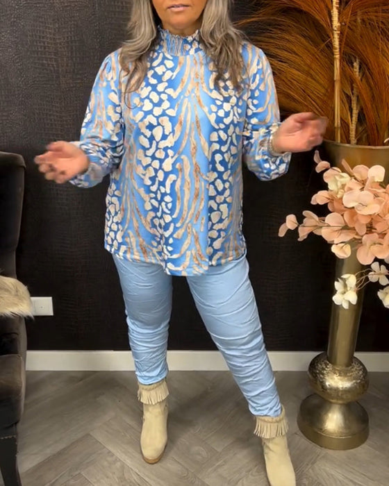 Långärmad opp med stativkrage och tryck