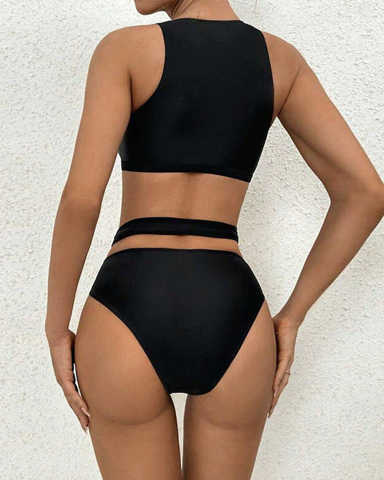 Enfärgad mesh ihålig bikini