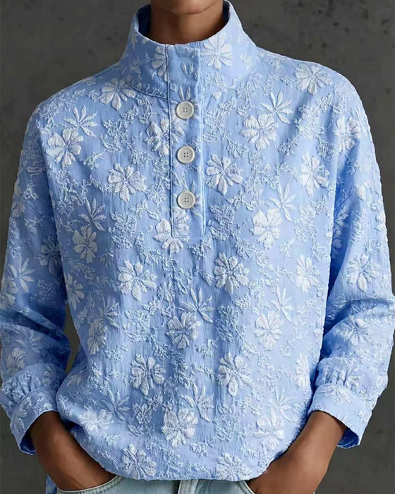 Blus Mock Neck Knapp Mode