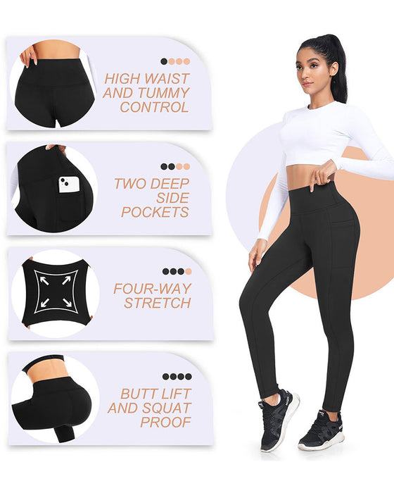 Dam Hög Midja Fleecefodrade Leggings Med Fickor