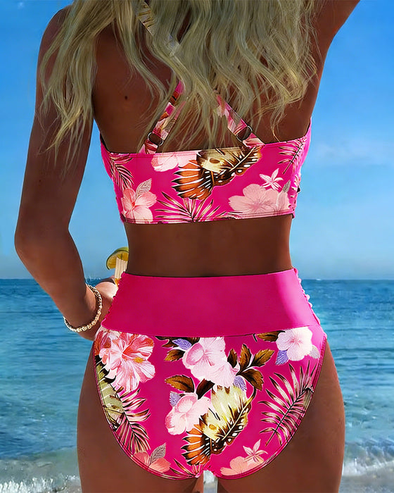 Bikini Kontrast Blommig Delad