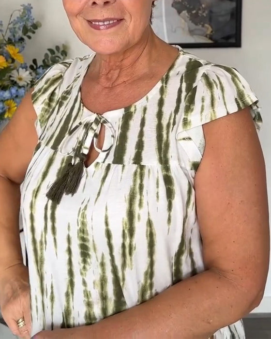 Blus Lotusblad Ärmar Tofs Tie-Dye