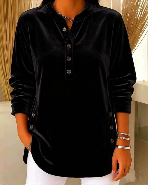 Blus Casual Lång Ärm Henley