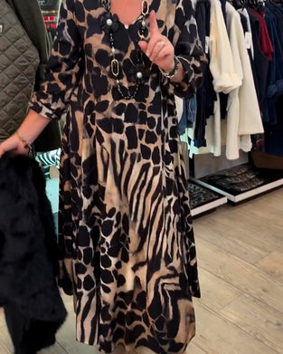 Klänning Leopard Zebra Löst Sittande Lång Ärm