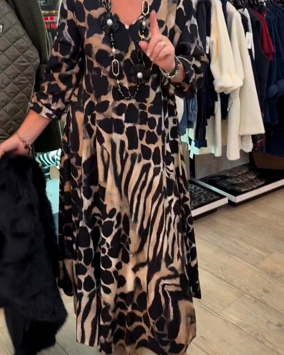 Klänning Leopard Zebra Löst Sittande Lång Ärm