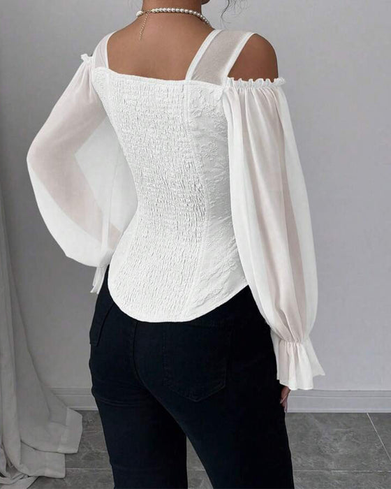Blus Off-Shoulder Lång Ärm Midja