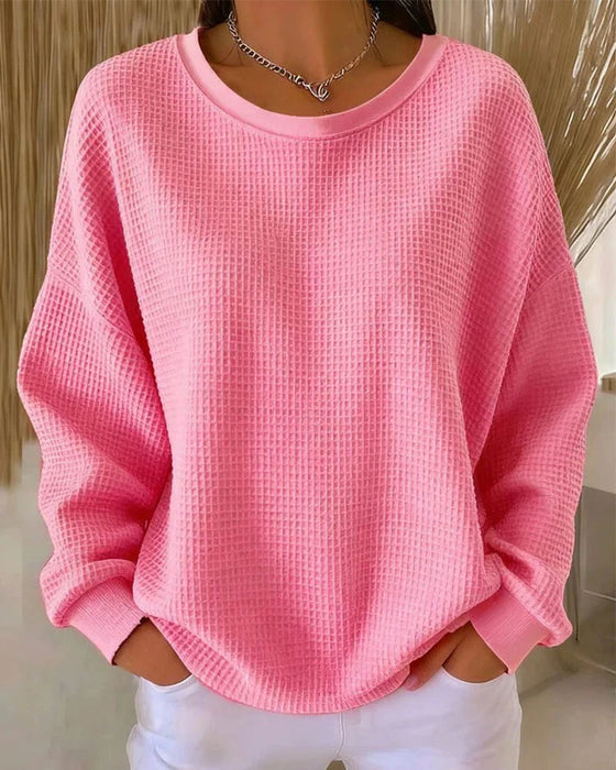 Sweatshirt Enfärgad Våffeltextur Pullover