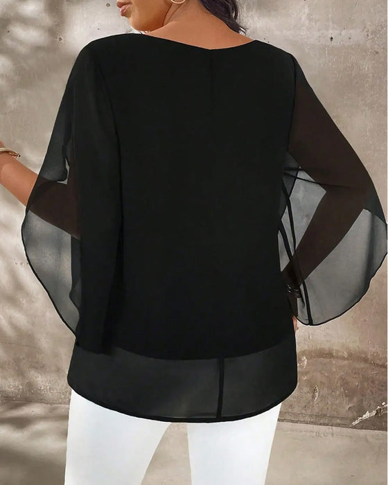Blus Rundhalsad Oregelbunden Solid