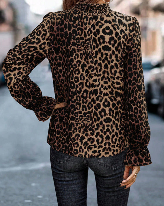 Leopardmönstrad Långärmad Blus