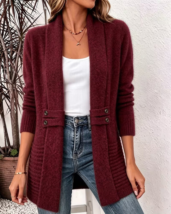 Cardigan Solid Färg Knapp Prydd