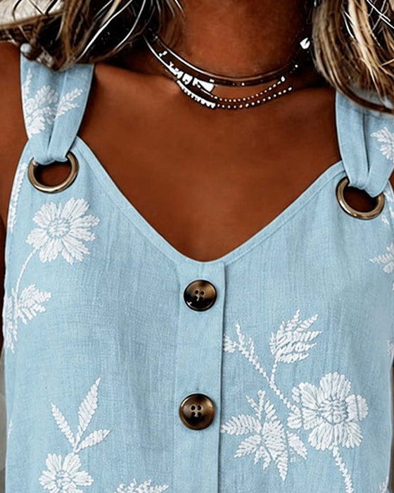 Tank Top Blommig Kamisol Metall Ring